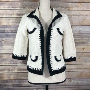 CAbi Cream Knit Sweater w/ Black Trim